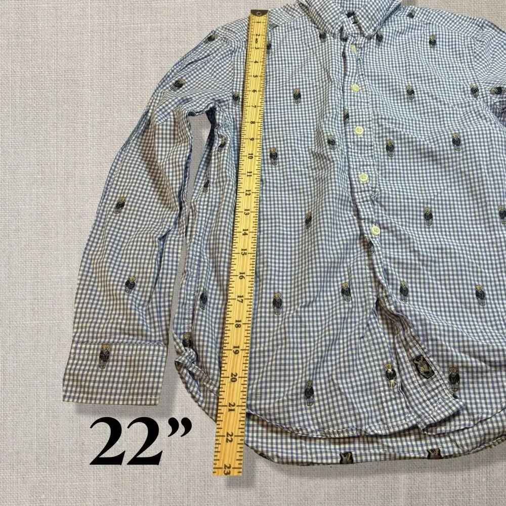 Ralph Lauren Gingham Button Down Long Sleeve Youth M 10-12 Classic Bear Print